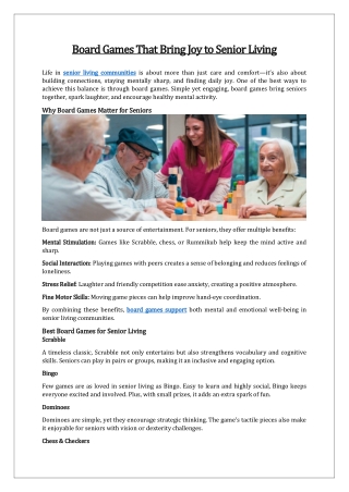 Best Board Games for Seniors | STAR Capital