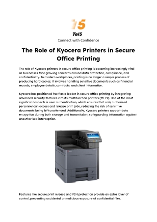 The Role of Kyocera Printers in Secure Office Printing