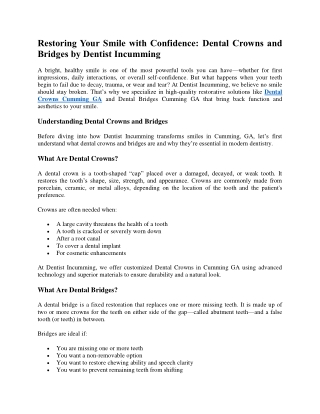 Restoring Your Smile with Confidence: Dental Crowns and Bridges by Dentist Incum