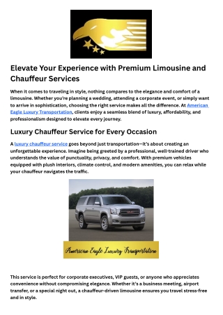 Elevate Your Experience with Premium Limousine and Chauffeur Services