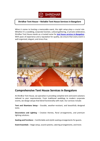 Best Tent House Services in Bangalore for Weddings & Special Events