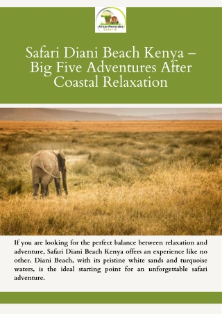 Safari Diani Beach Kenya – Big Five Adventures After Coastal Relaxation