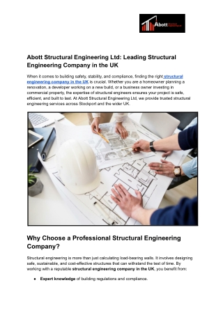 Abott Structural Engineering Ltd: Leading Structural Engineering Company in the