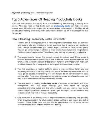 Top 5 Advantages Of Reading Productivity Books