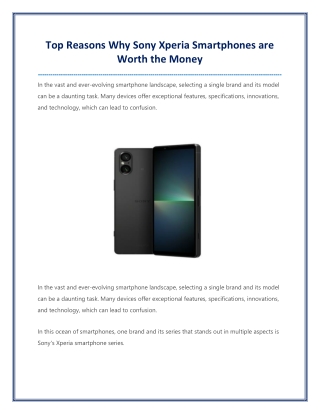 Top Reasons Why Sony Xperia Smartphones are Worth the Money