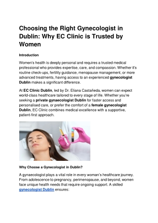 Choosing the Right Gynecologist in Dublin: Why EC Clinic is Trusted by Women