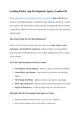 Leading Flutter App Development Agency London UK