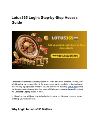 Lotus365 Login Step-by-Step Access Guide