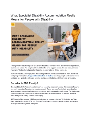 What Specialist Disability Accommodation Really Means for People with Disability