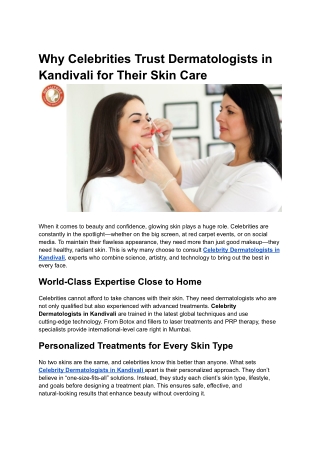 Why Celebrities Trust Dermatologists in Kandivali for Their Skin Care