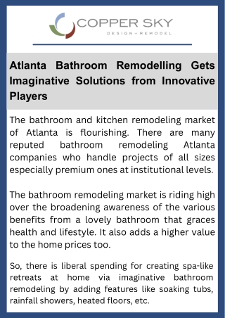 Atlanta Bathroom Remodelling Gets Imaginative Solutions from Innovative Players