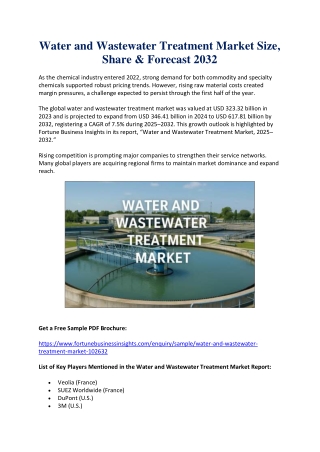Global Water and Wastewater Treatment Market Demand & Outlook 2032