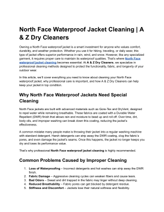 North Face Waterproof Jacket Cleaning - A & Z Dry Cleaners