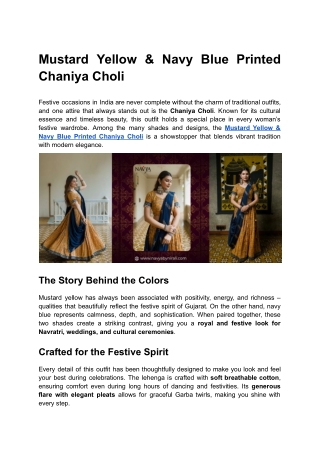 Mustard Yellow & Navy Blue Printed Chaniya Choli