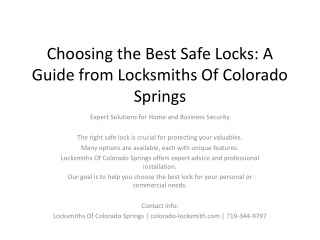 Choosing the Best Safe Locks A Guide from Locksmiths Of Colorado Springs