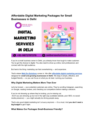 Affordable Digital Marketing Packages for Small Businesses in Delhi
