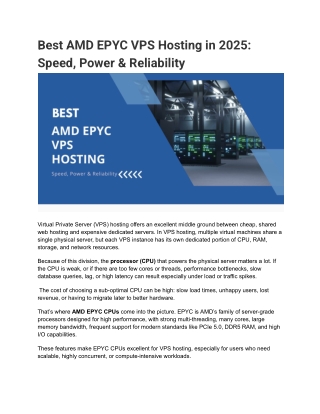 VPS Hosting on AMD EPYC CPUs – Power, Speed & Reliability