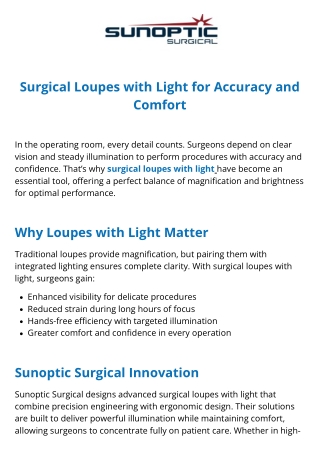 Surgical Loupes with Light  Sunoptic Surgical Solutions