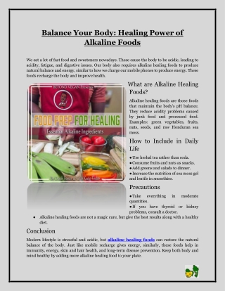 Balance Your Body- Healing Power of Alkaline Foods