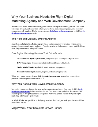 Why Your Business Needs the Right Digital Marketing Agency and Web Development Company