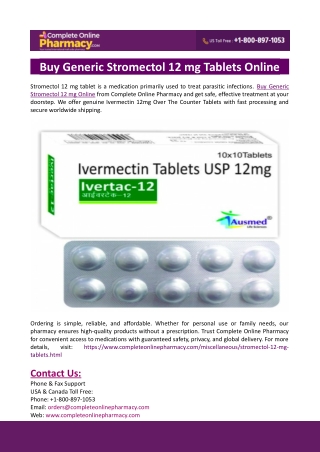 Buy Generic Stromectol 12 mg Online