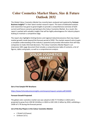 Color Cosmetics Market Trends, Growth & Forecast to 2032