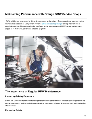 Maintaining Performance with Orange BMW Service Shops