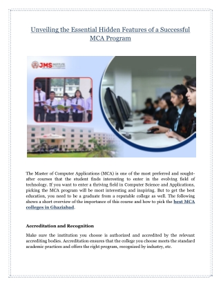 Unveiling the Essential Hidden Features of a Successful MCA Program
