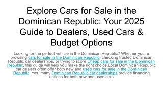 Explore Cars for Sale in the Dominican Republic_ Your 2025 Guide to Dealers, Used Cars & Budget Options
