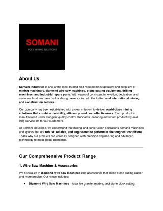 Somani Industries – Innovative Mining & Stone Cutting Machines