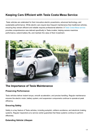 Keeping Cars Efficient with Tesla Costa Mesa Service