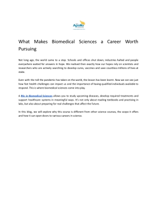 What Makes Biomedical Sciences a Career Worth Pursuing
