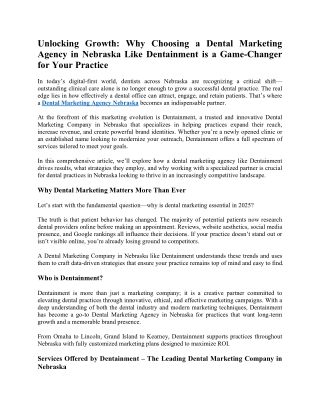 Unlocking Growth: Why Choosing a Dental Marketing Agency in Nebraska Like Dentai