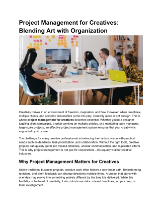 Project Management for Creatives_ Blending Art with Organization