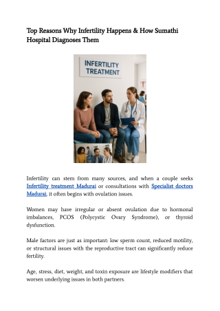 Top Reasons Why Infertility Happens & How Sumathi Hospital Diagnoses Them