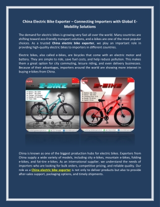 China Electric Bike Exporter – Connecting Importers with Global E-Mobility Solut