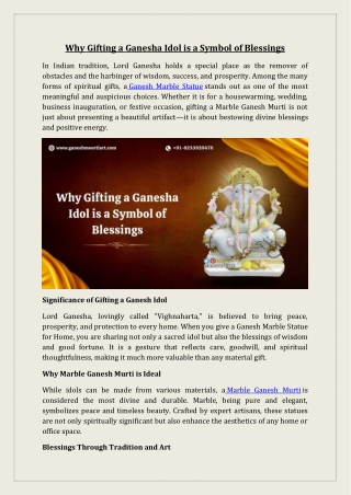 Why Gifting a Ganesha Idol is a Symbol of Blessings
