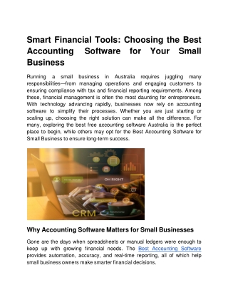 Smart Financial Tools: Choosing the Best Accounting Software for Your Small Busi