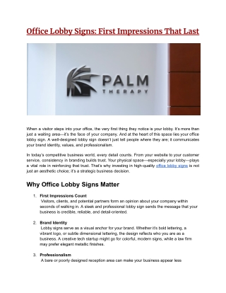 Office Lobby Signs: First Impressions That Last