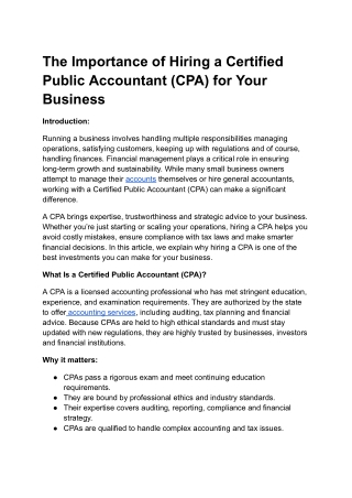 The Importance of Hiring a Certified Public Accountant (CPA) for Your Business