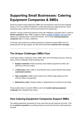 Supporting Small Businesses: Catering Equipment Companies & SMEs