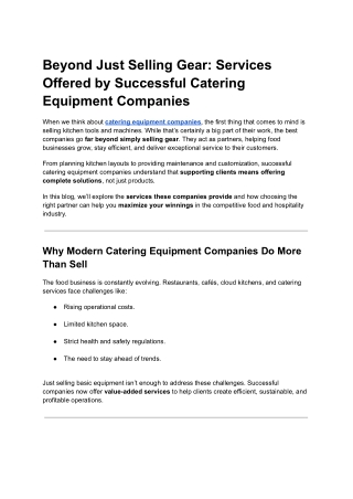 Beyond Just Selling Gear: Services Offered by Successful Catering Equipment Comp
