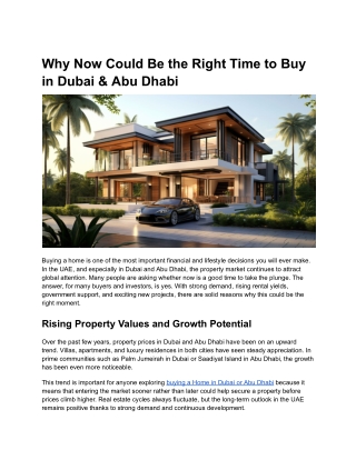 Why Now Could Be the Right Time to Buy in Dubai & Abu Dhabi