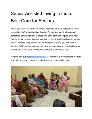 Senior Assisted Living in India Best Care for Seniors
