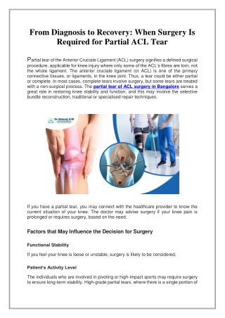 From Diagnosis to Recovery, When Surgery Is Required for Partial ACL Tear