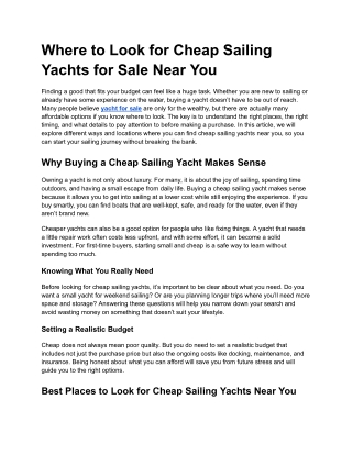 Where to Look for Cheap Sailing Yachts for Sale Near You