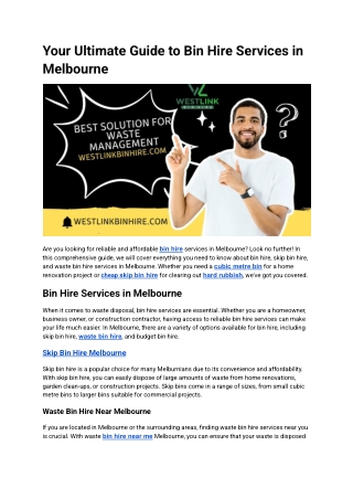 Your Ultimate Guide to Bin Hire Services in Melbourne