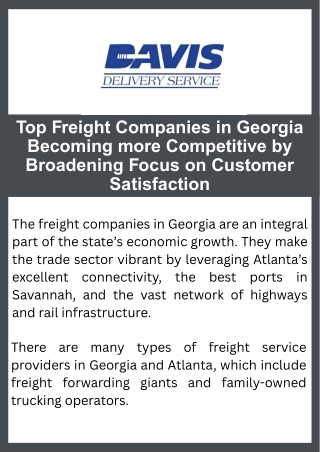 Top Freight Companies in Georgia Becoming more Competitive by Broadening Focus on Customer Satisfaction
