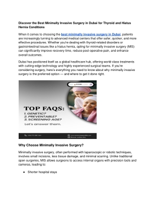 Discover the Best Minimally Invasive Surgery in Dubai for Thyroid and Hiatus Her