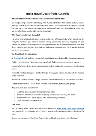 India Travel Deals from Australia